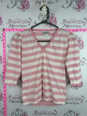 Niki top vintage Pink & White Striped V-Neck Long Sleeve Top